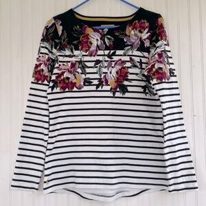 Joules White & Black Harbour Print Stripe Floral Printed Jersey Top US Size 8